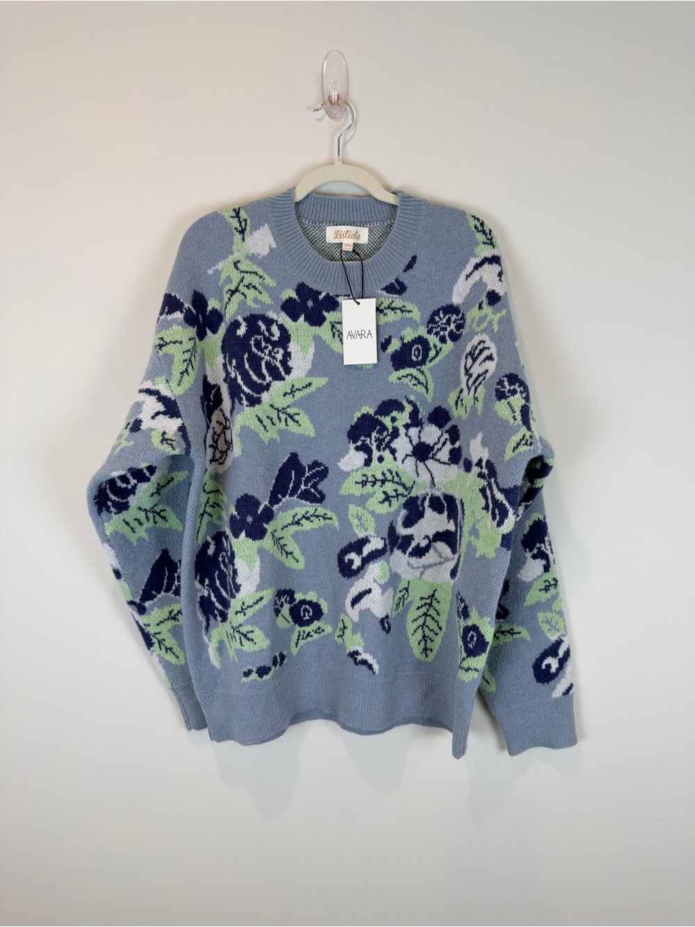 NWT Avara Floral Crewneck Sweater in Light Blue & Green Size XL
